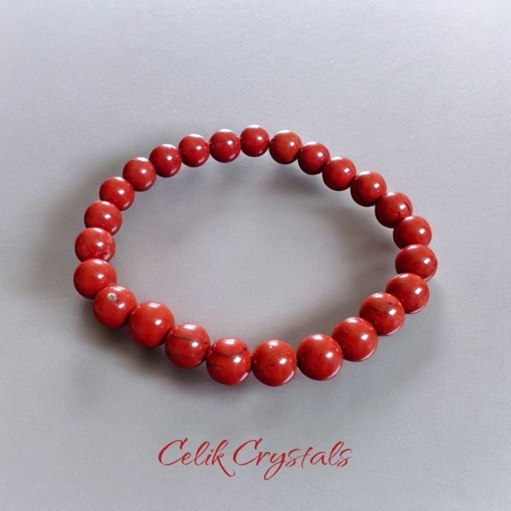 Red Jasper Bracelet 8mm Natural Stones Stretch Crystal Bracelet Unisex